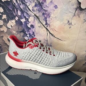 Gray and Red Athletic Shoe